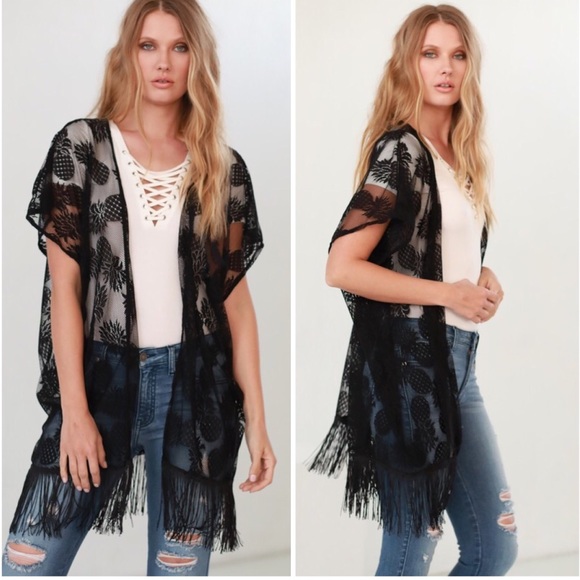 Accessories - Black Sheer Pineapple Shawl Wrap Coverup Top